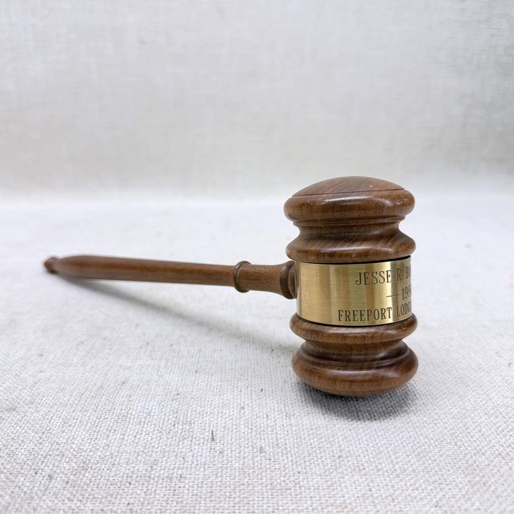 Vintage 1986 Masonic Gavel Freeport Lodge 23 AF & AM Brass Band Wood
